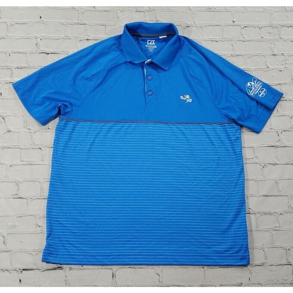 Cutter & Buck CB Polo Shirt Striped Blue DryTec BAY HILL ARNOLD PALMER MENS SZ L